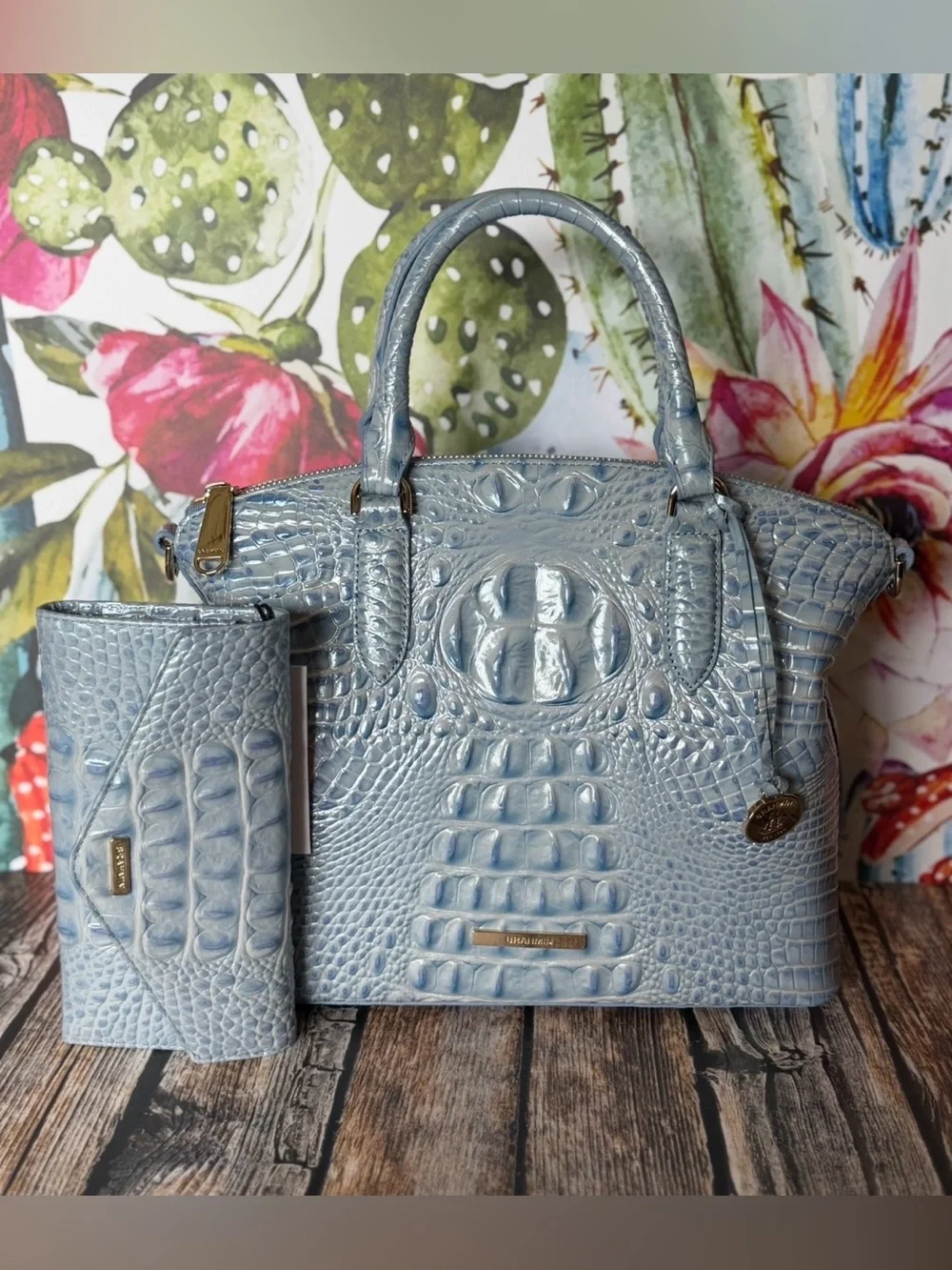 Brahmin Med Duxbury Heavenly Blue Melbourne And Matching Wallet NWT FIRM $ SET